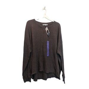 Seven7 Waffle Crew Top Long Sleeve Chocolate Brown Women's XXL